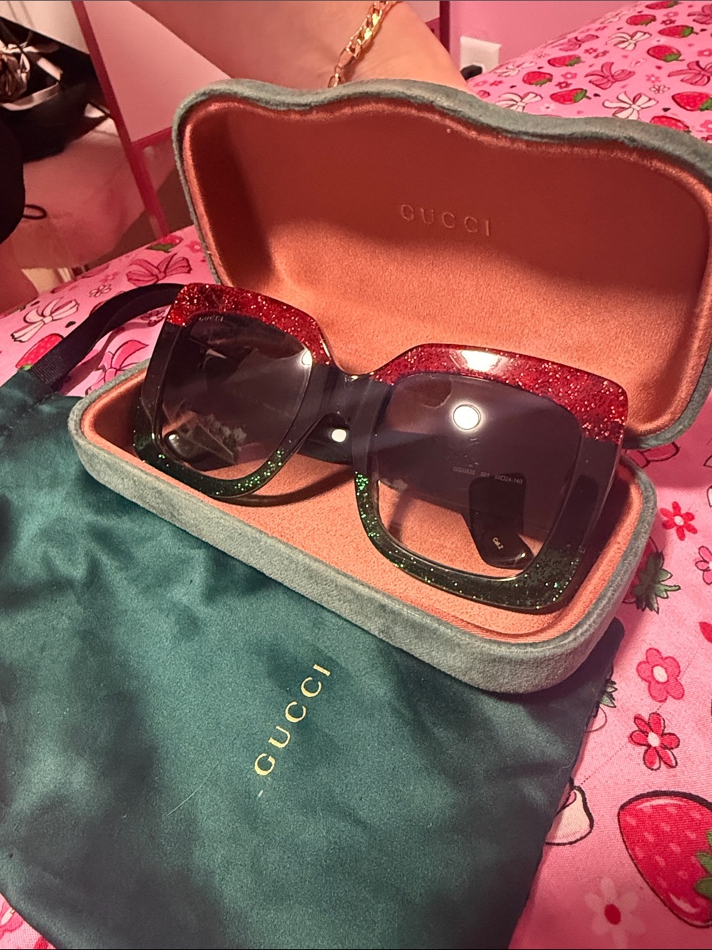 Gucci Glitter Ombre Square Sunglasses - Red & Green